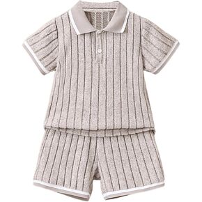 GORGLITTER Boy's 2 Piece Short Set Button Front Short Sleeve Sweater Elastic Waist Shorts Clothing Set