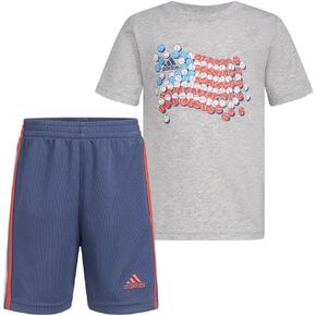 adidas Boys Short Sleeve Cotton Graphic Tee & Short Set