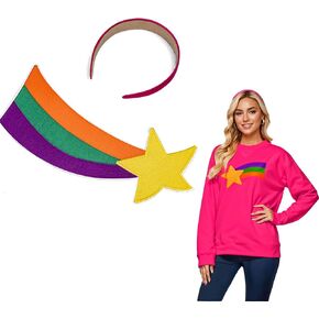 Star with Rainbow Patch and Pink Satin Headband for Halloween Costume Accessories