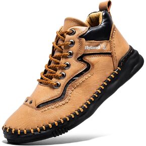 FLYLAND Mens Casual Leather Shoes Ankle Chukka Boots Handmade Retro British Walking Daily Work Office Sneakers Shoes for Male