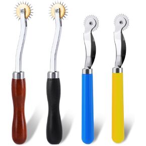 4PCS Tracing Wheel, Professional Stitch Marking Spacer, Wood and Stainless Steel Pounce Wheel for Sewing Patterns with Wooden Handle and Plastic Handle for Tracing Paper and Leather Crafts