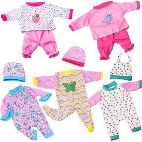 UNICORN ELEMENT 5 Sets Baby Doll Clothes for 14-18 Inch Dolls, Doll Pjs Outfits Playtime Jumpsuits Fit in 15 Inch Dolls Reborn,10 Pcs in Total Doll Clothes and Accessories for 18 Inch Girl Doll