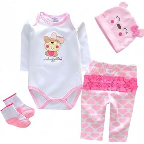 Reborn Baby Doll Clothes for 17-22 Inch Newborn Baby Doll Girl.【Cute Bear Pattern 4pcs Set 】