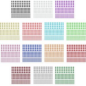 2408 Pieces of Self Adhesive Rhinestone Stickers - Set of 14 Assorted Sheets Stick On Gems for Parties, Face, Nail, Body, Makeup, DIY Crafts, Card Making, Decorations. 14 Colors in 3mm, 4mm, 5mm