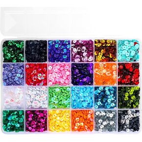 5MM Loose Sequins 21600Pcs Rainbow Sequin for Craft Sewing DIY Nails Decorations, Round Embroidery Sequins Cup Craft Sequin, Iridescent Spangles Mixed(24 Colors)