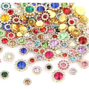 120 Pcs Sew on Sunflower Crystal Glass Flower Claw Rhinestones for Crafting Jewels for Crafts Flower Rhinestones Crystals Glass Gems 10mm 12mm 14mm 16mm Gems with Hole for Dress Clothes Shoes