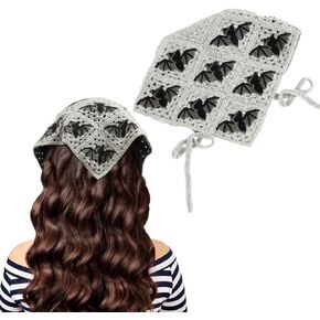 Crochet Bandanas Gothic Spider Web Skull Head Scarf Black Headband Halloween Knitted Headscarf Y2k Accessories