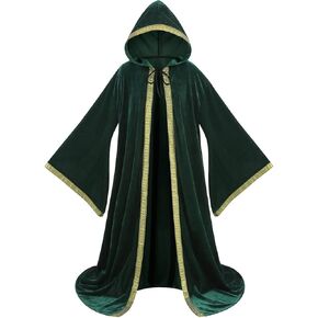 GRAJTCIN Unisex Velvet Wizard Robe Wizard Cloak Cosplay Renaissance Costume Halloween