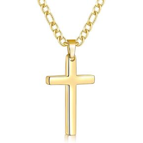 Fiusem Cross Necklace for Men, Stainless Steel Mens Cross Necklaces with 3.5mm Figaro Cross Chain, Gold Cross Chain Necklace, 16-24Inch