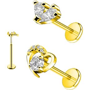 16G 316L Surgical Steel Push in Ear Rings Heart,Butterfly,Flower Nose Ring Studs Lip Rings Top Pushin Threadless Flat Back Lobe Helix, Tragus, Conch Cartilage Earring Studs for Women Men