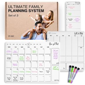 POBE Daily Planner Weekly Planner Monthly Planner Set with 4 Pcs Dry Eraser Tip Markers – All In One Calendar Magnetic Board for Home, School, Office