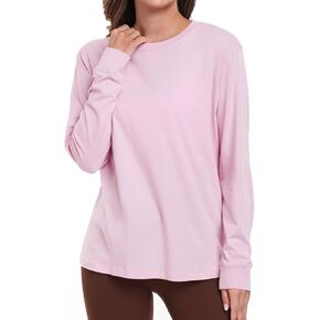 HeyNuts Pima Cotton Long Sleeve Shirts for Women Crew Neck Loose Fit Basic Shirts Casual Tops Daily