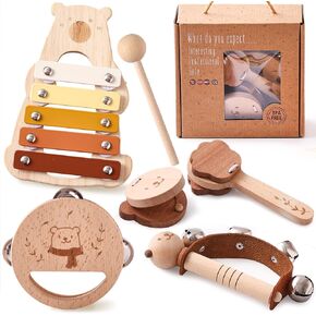 EERKEOD Musical Instruments for Toddlers Montessori Wooden Toys Percussion Musical Instruments with Xylophone Musical Set for Girls Boys Kids Preschool Educational Musical Toys for Kids