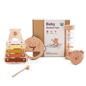 IEATFO Baby Musical Instruments - Your Child's First Musical Toys with Castanet Rainmaker Tambourine Xylophone - Baby Friendly Design Wooden Instruments Set Grow with Your Boys and Girls