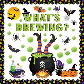 Pasimy Halloween Bulletin Board Decorations Set Halloween Theme Classroom Decor Spider Bat Ghost Pumpkin Cutouts with Borders for Home School Halloween Trick or Treat Party Supplies (Elf)