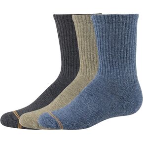 Gold Toe Boys' Big Bomber Crew Socks, 3 Pairs, Indigo, Khaki Heather, Charcoal Heather, Shoe Size: 3-9