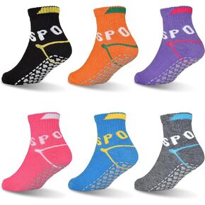 Tphon Non Slip Kids Trampoline Socks,6 Pairs Boys Anti-Skid Sticky Grips Socks House Indoor Socks for Children 3-12 Years