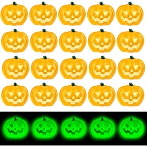 20pcs Halloween Mini Pumpkins, Luminous Miniature Resin Pumpkins Tiny Pumpkins Decor Glow in The Dark Pumpkin Decorations Small Pumpkins for Crafts Halloween Decorations