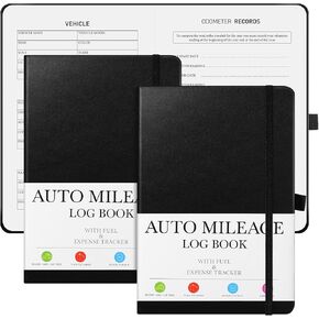 2 Pcs Auto Mileage Log Book 8.3 x 5.5 Inch Leather Vehicle Maintenance Log Book A5 Size Mileage Log Book for Taxes, Expense, Gas Consumption, Lubrication Trackers