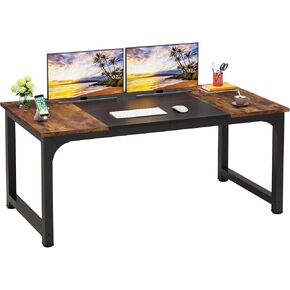 LITTLE TREE 63 Inch Large Executive Computer Office Desk, Brown+Black