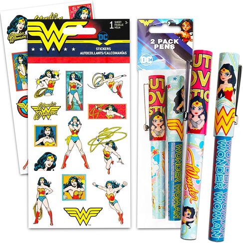 مجموعة قرطاسية Wonder Woman للبالغين - حزمة مع مجلة Wonder Woman الصغيرة والأقلام والملصقات | مستلزمات مكتب ووندر وومان in Saudi Arabia