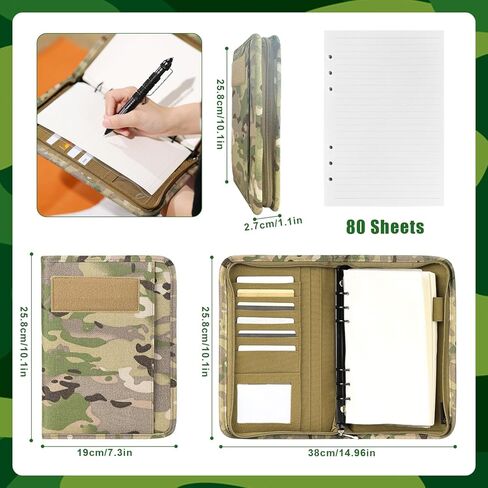 Tactical Padfolio Portfolio Binder with Aircraft Box and Horizontal Lined A5 Paper 3 Ring Tactical Notebook Binder with Zipper Refillable Military Notebook Binder for Tactical Gear (10.1 X 7.3Inch) in Kuwait