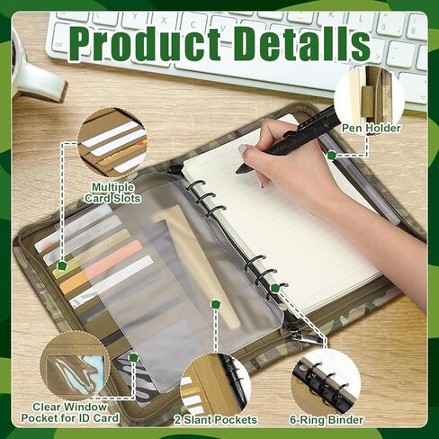 Tactical Padfolio Portfolio Binder with Aircraft Box and Horizontal Lined A5 Paper 3 Ring Tactical Notebook Binder with Zipper Refillable Military Notebook Binder for Tactical Gear (10.1 X 7.3Inch) in Kuwait