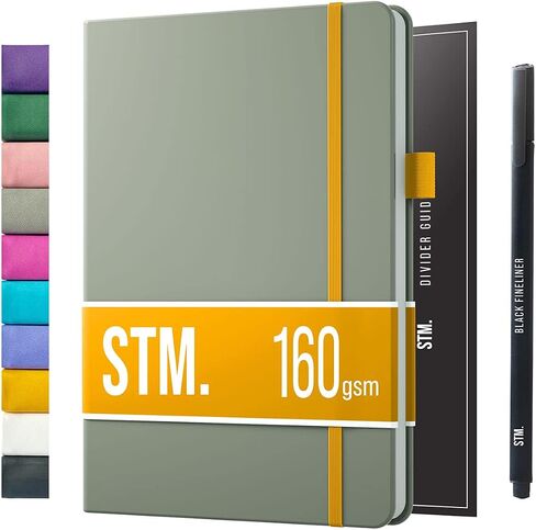 دفتر يوميات B5 Bullet Dotted Journal من STM | ورق سميك مقاوم للنزيف 160 جرامًا للمتر المربع، 150 صفحة | غلاف صلب من الجلد النباتي المسطح | 2 إشارات مرجعية، أرقام الصفحات المطبوعة | القلم الأسود | 7 × 10 بوصة | الباذنجان in Kuwait