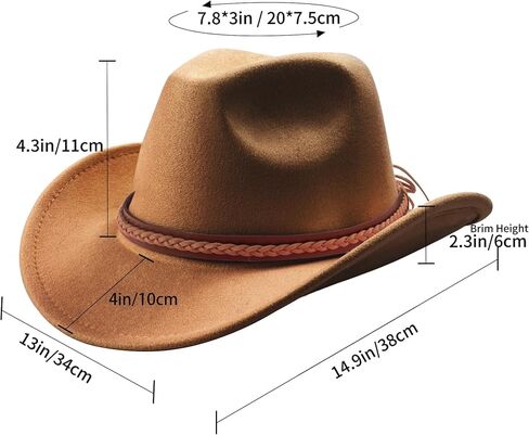 قبعة رعاة البقر من اللباد للنساء مع عصابة رأس مموجة كلاسيكية قبعات راعية البقر ذات الزي الغربي الكلاسيكي باللون البني in Kuwait