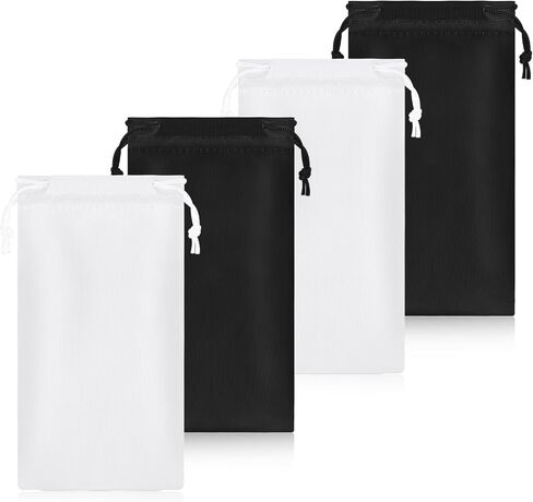 4pcs Sunglass Pouch,Sunglasses Bag with Drawstring Closure,Polyester Material Soft Glasses Case,7 X 3.54 inch Glasses Sleeve,Black and White Pouch for glasses Microfiber Screen Cleaning Bag in Saudi Arabia