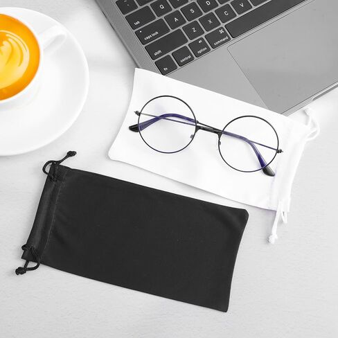 4pcs Sunglass Pouch,Sunglasses Bag with Drawstring Closure,Polyester Material Soft Glasses Case,7 X 3.54 inch Glasses Sleeve,Black and White Pouch for glasses Microfiber Screen Cleaning Bag in Saudi Arabia