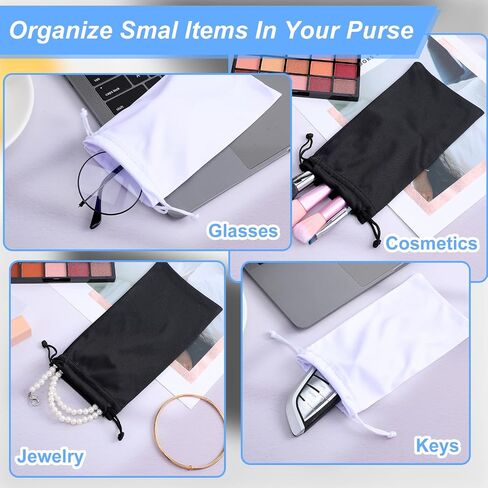 4pcs Sunglass Pouch,Sunglasses Bag with Drawstring Closure,Polyester Material Soft Glasses Case,7 X 3.54 inch Glasses Sleeve,Black and White Pouch for glasses Microfiber Screen Cleaning Bag in Saudi Arabia