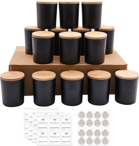 SUROQUE 15 Pack Clear Candle Jars for Making Candles 7oz Glass Jars with Bamboo Lids Candle Making Kit with Warning Labels Candle Making Supplies Bulk Candle Containers Dishwasher Safe in Saudi Arabia