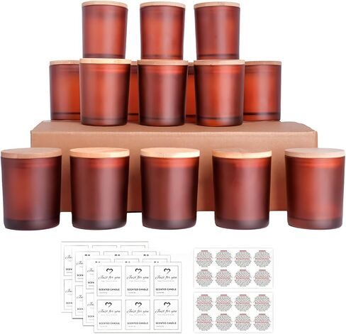 SUROQUE 15 Pack Clear Candle Jars for Making Candles 7oz Glass Jars with Bamboo Lids Candle Making Kit with Warning Labels Candle Making Supplies Bulk Candle Containers Dishwasher Safe in Saudi Arabia