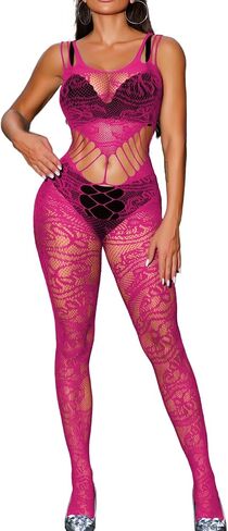 Fishnet Bodysuit For Women,Sheer Floral Lace Mesh Cutout Sexy Jumpsuit,Nightclub Exotic Dancewear Rave Outfits in Saudi Arabia