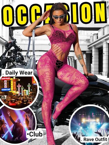Fishnet Bodysuit For Women,Sheer Floral Lace Mesh Cutout Sexy Jumpsuit,Nightclub Exotic Dancewear Rave Outfits in Saudi Arabia