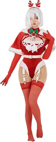 ملابس داخلية نسائية من MEOWCOS لعيد الميلاد من قطعة واحدة مع رأس قصير وقفازات وجوارب الفخذ للنساء in Kuwait