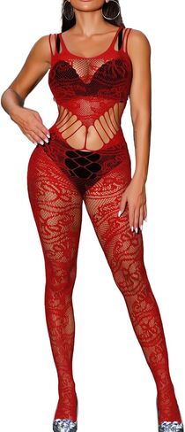 Fishnet Bodysuit For Women,Sheer Floral Lace Mesh Cutout Sexy Jumpsuit,Nightclub Exotic Dancewear Rave Outfits in Saudi Arabia