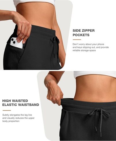 Women's Cotton Fleece Lined Straight leg Sweatpants with 3 Pocket 29" High Waisted Warm Sweatpants for Women in Saudi Arabia