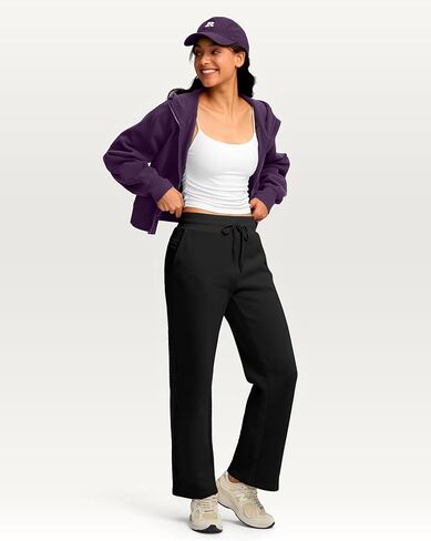 Women's Cotton Fleece Lined Straight leg Sweatpants with 3 Pocket 29" High Waisted Warm Sweatpants for Women in Saudi Arabia