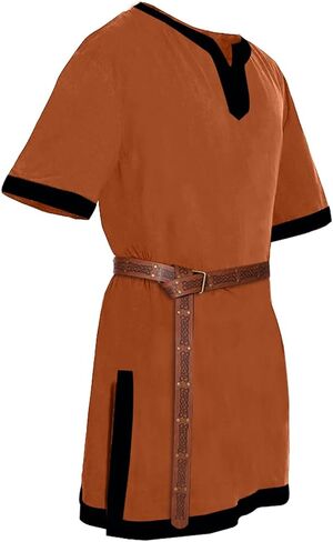 Mens Medieval Pirate Costumes Viking Tunic Shirt Renaissance Knight Warrior Cosplay LARP Halloween Tops with Belt in Saudi Arabia
