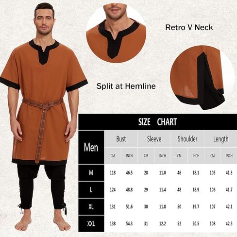 Mens Medieval Pirate Costumes Viking Tunic Shirt Renaissance Knight Warrior Cosplay LARP Halloween Tops with Belt in Saudi Arabia