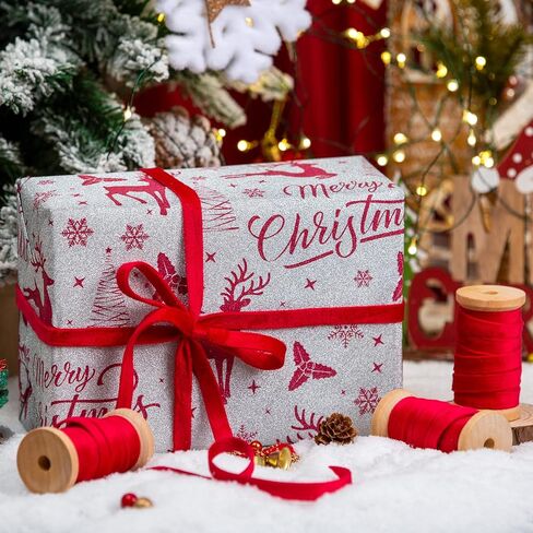 Velvet Ribbon Set 3/8" Wide 3 Rolls * 5Yd Wooden Spool Fabric Trim for Christmas Decoration Handmade Craft Ornaments Gift Wrapping Decoration Party Wedding Arts Crafts（Red） in Kuwait