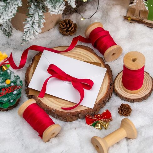 Velvet Ribbon Set 3/8" Wide 3 Rolls * 5Yd Wooden Spool Fabric Trim for Christmas Decoration Handmade Craft Ornaments Gift Wrapping Decoration Party Wedding Arts Crafts（Red） in Kuwait