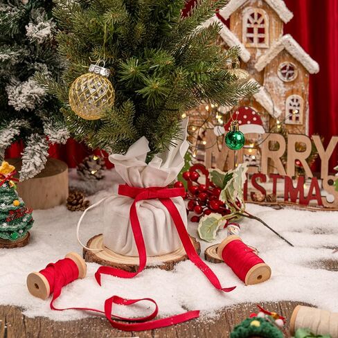 Velvet Ribbon Set 3/8" Wide 3 Rolls * 5Yd Wooden Spool Fabric Trim for Christmas Decoration Handmade Craft Ornaments Gift Wrapping Decoration Party Wedding Arts Crafts（Red） in Kuwait