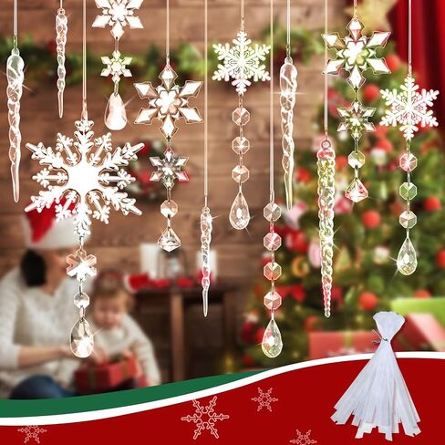 20 حزمة من زخارف عيد الميلاد الكريستالية لديكورات الأشجار، وندفات الثلج الأكريليكية السحرية والمعلقات الجليدية والقطرات من أجل سانتا العجائب الشتوية، زينة معلقة لعيد الميلاد ورأس السنة الجديدة لوازم ديكور DIY in Kuwait
