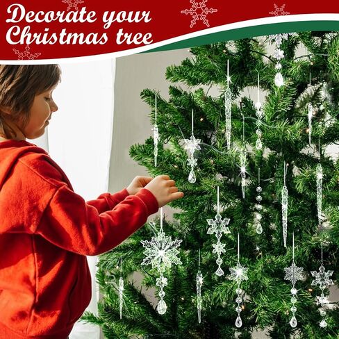 20 حزمة من زخارف عيد الميلاد الكريستالية لديكورات الأشجار، وندفات الثلج الأكريليكية السحرية والمعلقات الجليدية والقطرات من أجل سانتا العجائب الشتوية، زينة معلقة لعيد الميلاد ورأس السنة الجديدة لوازم ديكور DIY in Kuwait