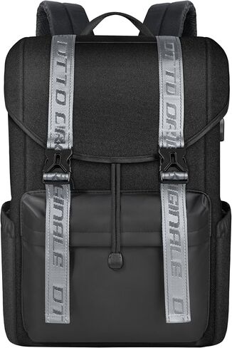 15.6 Inch Laptop Travel Backpack, Water Resistant Anti-Theft Vintage Flap Backpack with USB Charging Port for College, Casual Daypacks, Work Bag for Men and Women, 25L, Black in Saudi Arabia