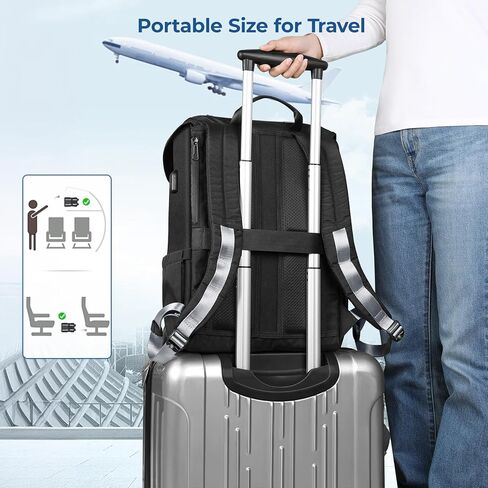 15.6 Inch Laptop Travel Backpack, Water Resistant Anti-Theft Vintage Flap Backpack with USB Charging Port for College, Casual Daypacks, Work Bag for Men and Women, 25L, Black in Saudi Arabia