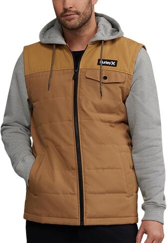 Hurley Men's Voyager Jacket - Lightweight Hooded Quilted Canvas Sweater Vest Jacket - Insulated Utility Jacket for Men (S-XL) in Saudi Arabia